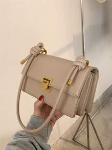 Geometric Embossed Metal Decor Flap Square Bag - Khaki - View 3