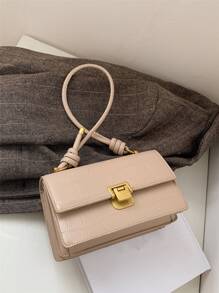 Geometric Embossed Metal Decor Flap Square Bag - Khaki - View 6