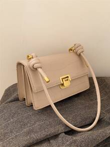 Geometric Embossed Metal Decor Flap Square Bag - Khaki - View 7