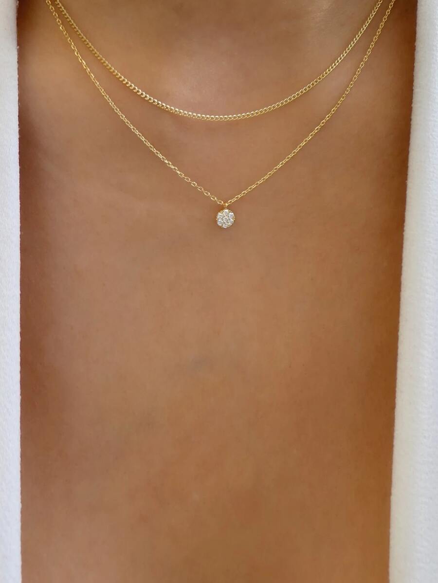 Collar de cadena a capas con diseño de diamante de imitación - Amarillo Oro - Ver 1