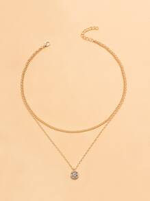 Collar de cadena a capas con diseño de diamante de imitación - Amarillo Oro - Ver 3