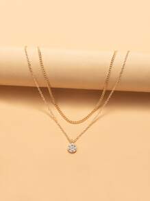 Collar de cadena a capas con diseño de diamante de imitación - Amarillo Oro - Ver 5