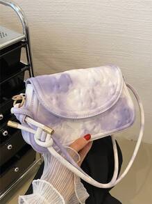 Bolsa cuadrada de color combinado en relieve geométrico con solapa - Morado - Ver 1