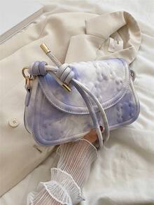 Bolsa cuadrada de color combinado en relieve geométrico con solapa - Morado - Ver 4