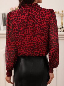 SHEIN Frenchy Tay áo dài Áo sơ mi Với In toàn bộ Và Nơ thắt - Đỏ - Xem 5