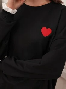 SHEIN Frenchy Heart Print 2 In 1 Drop Shoulder Sweatshirt - Black - View 2