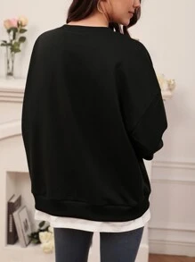 SHEIN Frenchy Heart Print 2 In 1 Drop Shoulder Sweatshirt - Black - View 5