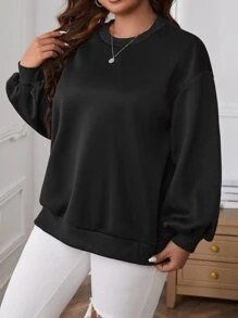 SHEIN EZwear Plus Drop Shoulder Sweatshirt - Black - View 6
