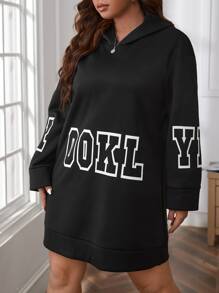 SHEIN EZwear Plus Size Letter Graphic Drop Shoulder Sweatshirt Dress - Black - View 1
