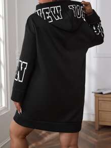 SHEIN EZwear Plus Size Letter Graphic Drop Shoulder Sweatshirt Dress - Black - View 2