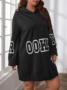 SHEIN EZwear Plus Size Letter Graphic Drop Shoulder Sweatshirt Dress - Black - View 5