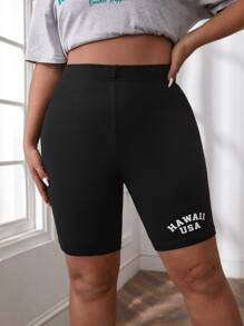 SHEIN EZwear Plus Letter Graphic Cycling Shorts - Black - View 1