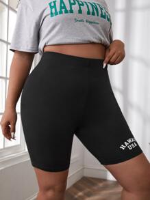 SHEIN EZwear Plus Letter Graphic Cycling Shorts - Black - View 3