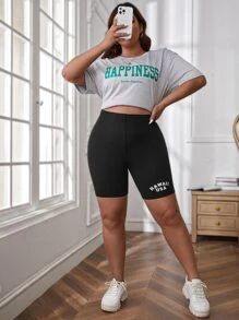 SHEIN EZwear Plus Letter Graphic Cycling Shorts - Black - View 4