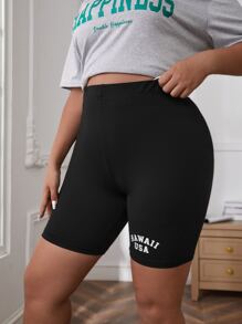 SHEIN EZwear Plus Letter Graphic Cycling Shorts - Black - View 5