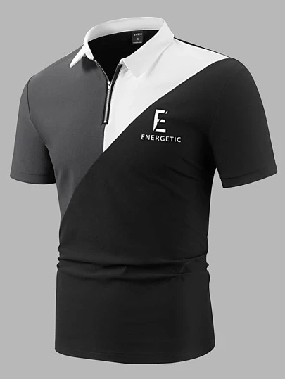 Manfinity 男士字母圖案撞色POLO衫