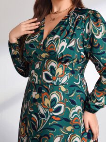 SHEIN Clasi Plus Floral Print Midi Dress - Green - View 3