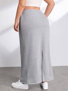 SHEIN EZwear Plus Drawstring Waist Slant Pocket Skirt - Grey - View 2