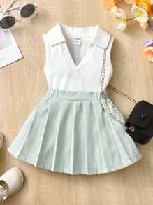 嬰兒條紋針織背心上衣和百褶半身裙 - 彩色 - 查看 1