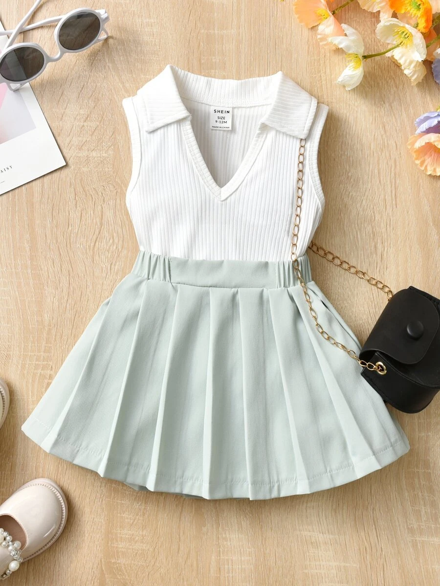 嬰兒條紋針織背心上衣和百褶半身裙 - 彩色 - 查看 1