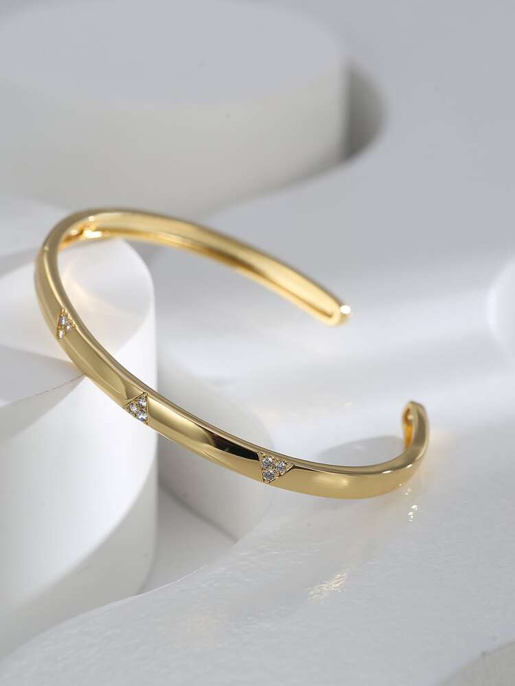 Charm-In 1pc Cubic Zirconia Decor Cuff Bangle Copper Jewelry