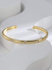 Charm-In 1pc Cubic Zirconia Decor Cuff Bangle Copper Jewelry - Yellow Gold - View 2