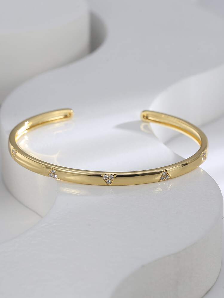 Charm-In 1pc Cubic Zirconia Decor Cuff Bangle Copper Jewelry