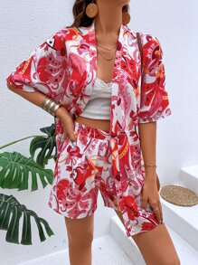 SHEIN VCAY Floral Print Kimono With Shorts - Multicolor - View 1