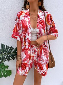 SHEIN VCAY Floral Print Kimono With Shorts - Multicolor - View 6