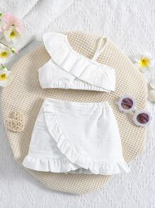 Bộ đồ Em bé Bất đối xứng Xù Trọn gói màu trơn - trắng - Xem 1