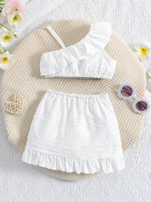 Bộ đồ Em bé Bất đối xứng Xù Trọn gói màu trơn - trắng - Xem 2