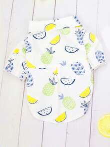 1 chiếc áo sơ mi thú cưng họa tiết trái cây - màu xanh lá - Xem 6