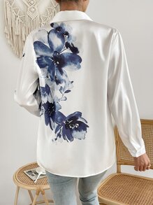 Aveloria Camisa con botones y estampado floral, elegante camisa casual de negocios con botones para mujeres - Blanco - Ver 2