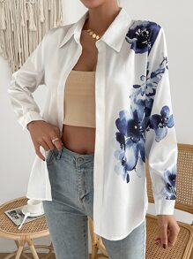 Aveloria Camisa con botones y estampado floral, elegante camisa casual de negocios con botones para mujeres - Blanco - Ver 3