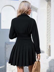 SHEIN Essnce Solid Pleated Hem Shirt Dress - Black - View 2