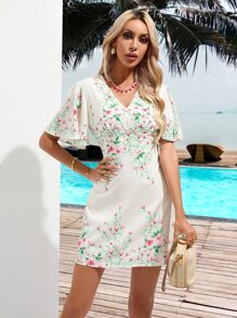 Aveloria 印花蝴蝶袖連衣裙 - 白色 - 查看 5