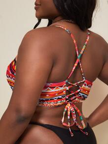 大碼幾何印花比基尼泳裝上衣 - 彩色 - 查看 2