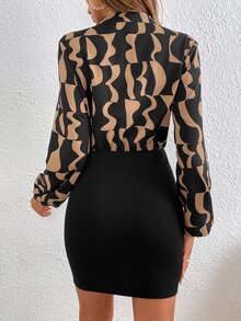 SHEIN Frenchy 圖案印花燈籠袖洋裝不附腰帶