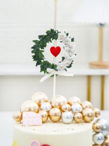 2pcs Valentine's Day Leaf & Flower Decor Cake Topper - Multicolor - View 1