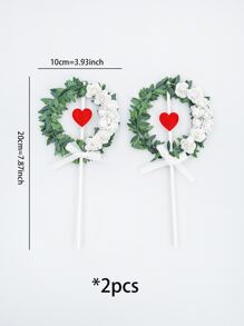 2pcs Valentine's Day Leaf & Flower Decor Cake Topper - Multicolor - View 2
