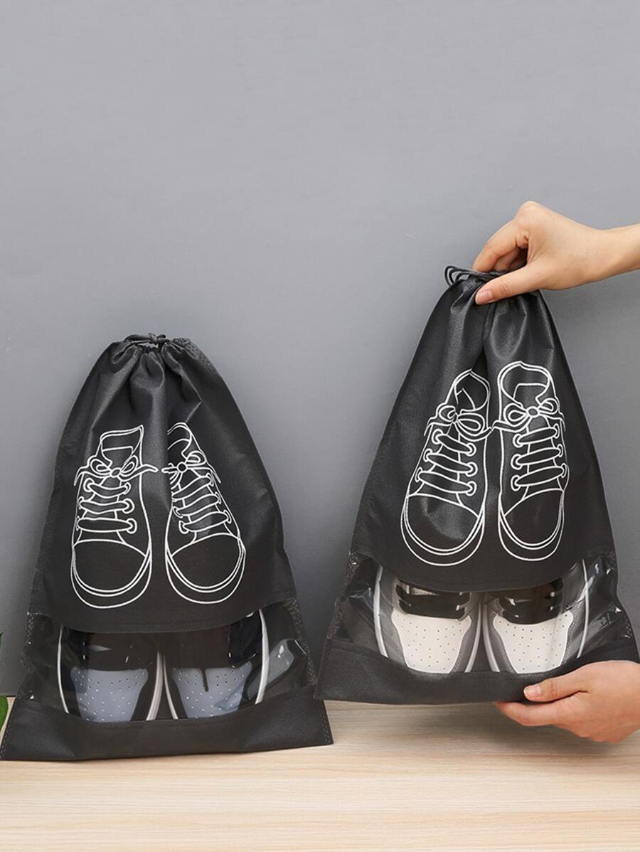 1pc Portable Shoes Bag, Dustproof Storage Bag, Travel Storage Bag - Black - View 1