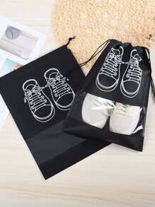 1pc Portable Shoes Bag, Dustproof Storage Bag, Travel Storage Bag - Black - View 3