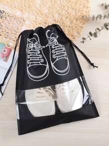 1pc Portable Shoes Bag, Dustproof Storage Bag, Travel Storage Bag - Black - View 4
