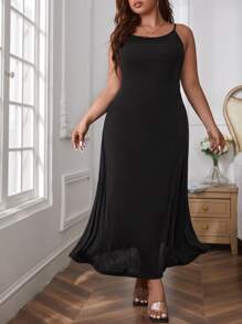 SHEIN Privé Vestido de tirantes unicolor de espalda abierta - Negro - Ver 1