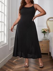 SHEIN Privé Vestido de tirantes unicolor de espalda abierta - Negro - Ver 3