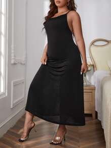 SHEIN Privé Vestido de tirantes unicolor de espalda abierta - Negro - Ver 4