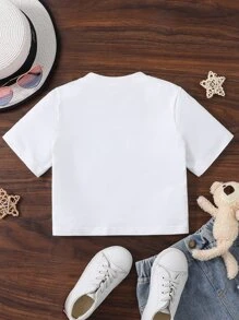 SHEIN Tops con gái Hoạt hình Slogan Giải trí - trắng - Xem 2