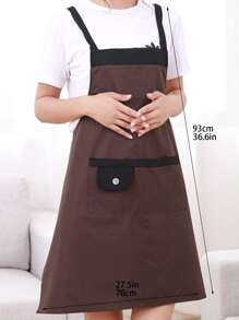 1pc Button Decor Waterproof Apron - Coffee Brown - View 2