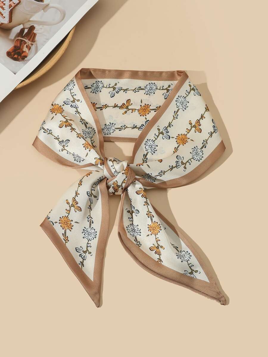 Floral Print Skinny Scarf - Multicolor - View 1