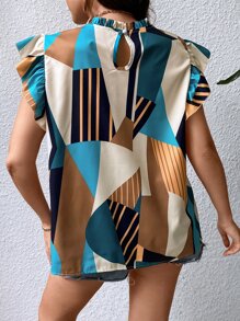 SHEIN LUNE 大碼條紋和幾何圖案蝴蝶袖襯衫 - 彩色 - 查看 2